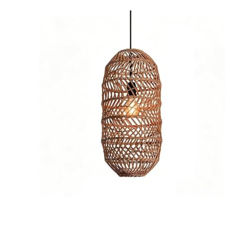 zhongheng Pendant Light Fixtures Brown Rattan Lamp for Kitchen Island with Adjustable Cord, Farmhouse Wicker Basket Fixture for Living Room(9.8in)