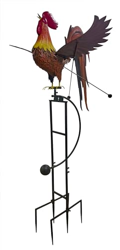 Red Carpet Studios Garden Stake Yard Art Metal and Glass Balance Rocker with 6-Prong Stake, Jumbo 6.5 Feet Tall, Rooster