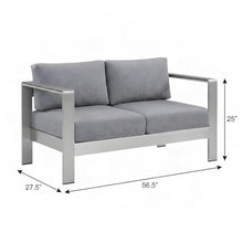 Furnifact Aluminum Outdoor Loveseat with Cushion, Patio Couch for Porch Balcony Deck, Outdoor Sofa Seating for Backyard Patio Furniture, Silver Gray