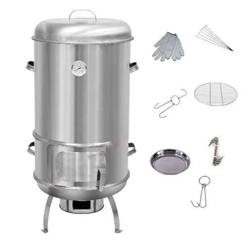 Smokers Barrel Bbq Grill Charcoal Stainless Steel Material Large Capacity 360° Circumferential Hanging Oven with Thermometer and Middle Door Outdoor Barbecue Grill