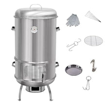 Smokers Barrel Bbq Grill Charcoal Stainless Steel Material Large Capacity 360° Circumferential Hanging Oven with Thermometer and Middle Door Outdoor Barbecue Grill