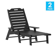Taylor & Logan Edgley Set of 2 Adjustable Adirondack Lounger with Cup Holder- All-Weather Indoor/Outdoor HDPE Lounge Chair in Black