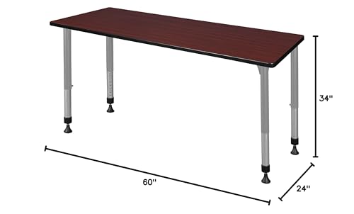 Romig Kee Height Adjustable Classroom Activity Table 60x24 Inch Mahogany Grey Base