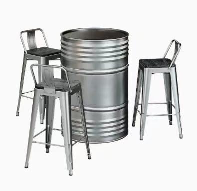 RFBXZPTADNU Industrial Style Oil Barrel Pub Table Booth Set Outdoor Commercial Iron High Bar Stools Combo