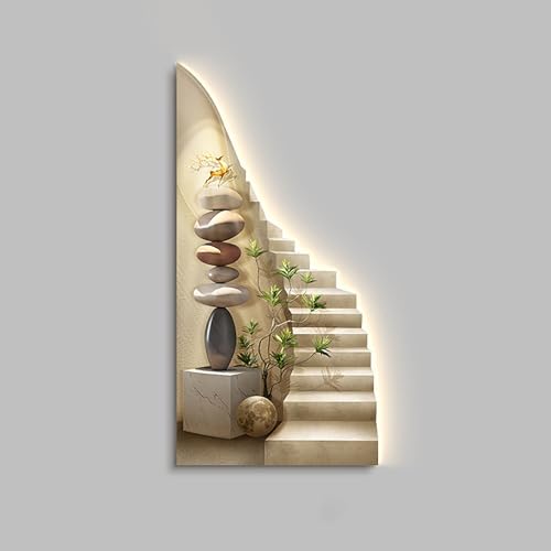 FILWY 3D Wall Art Decor with LED Light, Large Landscape Painting for Living Room, Bedroom, Corridor & Entrance, Vertical Design, 27.61x55.1in (Light Yellow 23.61x47.2in)