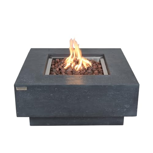 Manhattan Concrete Fire Pit 36" x 36" Outdoor Patio Firepit Includes Lava Rocks Modern Fire Pits & Outdoor Fireplaces for Garden, Deck, Indoor & Outdoor Heating