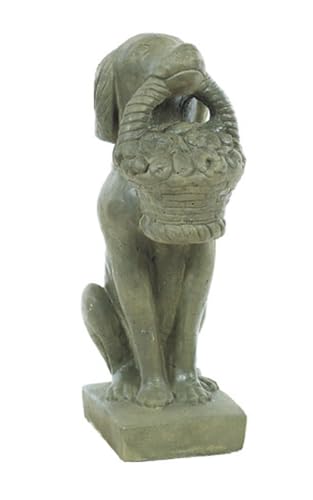 Solid Rock Stoneworks Dog with Basket in Mouth Concrete Statue, 24" Tall, Slate Color