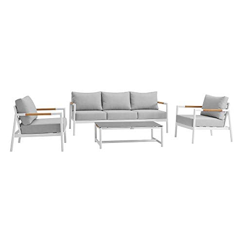 Armen Living Royal Modern Outdoor Patio Conversation Set 4 Piece White