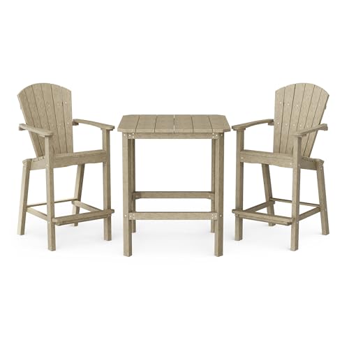 Wildridge Classic 3-Piece 40" High Bar Set, Weathered Wood - Outdoor Weather Resistant Recycled Plastic Furniture for Patio