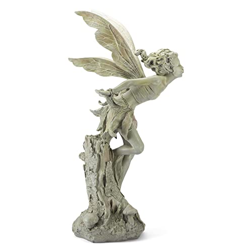 Napco Imports Resin Stone Kissing Fairy Statue with Greenish Finish 14101