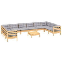 KPOTUERTU 11 Piece Pinewood Patio Lounge Set with Gray Cushions