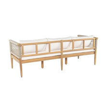 Christopher Knight Home Teres Acacia Wood Outdoor 3 Seater Sofa with Romovable Cushions, Wooden Patio Sofa Couch with Cushion, Comfy Garden Cloud Sofa Couch with Rope Woven Armrest, Beige+Light Teak