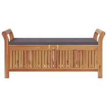 PTUGUOF Solid Acacia Wood Patio Storage Bench with Cushion, Curved Arms, and Ample Storage Space for Garden Organization