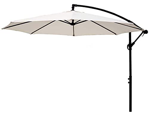 RWGOVLU 9.8 Ft/3M Garden Parasol Umbrella, UV50+ Waterproof Outdoor Sun Shade Cantilever Parasol with Crank Handle & Height Adjustable for Outdoor Garden and Pati (White)