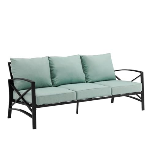 Afuera Living Outdoor Sofa, Metal Frame with Mist Green Polyester Cushions, Oil Rubbed Bronze Finish, Weatherproof, Comfortable Seating for 3, 79 in Wide Patio Couch, Balcony or Porch Furniture