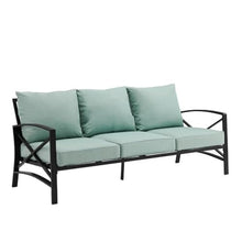 Afuera Living Outdoor Sofa, Metal Frame with Mist Green Polyester Cushions, Oil Rubbed Bronze Finish, Weatherproof, Comfortable Seating for 3, 79 in Wide Patio Couch, Balcony or Porch Furniture