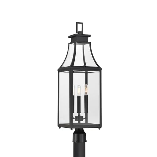 Savoy House 5-609-BK Emery Transitional Modern Farmhouse Clear Beveled Glass Outdoor Post Lantern, 3-Light 180 Total Watts, 29" H x 8" W, Matte Black