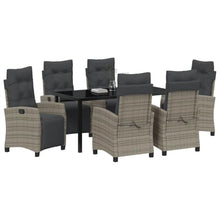 WHOPBXGAD Modern 7-Piece Grey Poly Rattan Garden Dining Set with Cushions, Outdoor Patio Furniture Set with Adjustable Chairs and Glass Table for Backyard, Terrace, Poolside