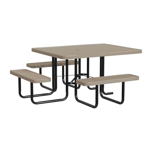 Leisure Craft 46" ADA Square Metal Picnic Table with Bench, Made in USA
