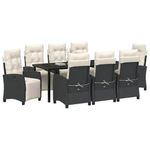 Molumvel 9 Piece Garden Dining Set, Outdoor Poly Rattan Patio Table and 8 Adjustable Chairs with Cushions, Black Steel Frame Furniture for Backyard Deck