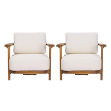 Christopher Knight Home Logan Outdoor Accent Chair Set of 2, Acacia Wood Club Chairs, Modern Armchair with Thick Cushions, Lounge Chair Outdoor with Slat Open Back, Outdoor Reading Chairs, Beige+Teak