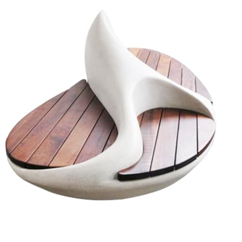 SABALON Patio Furniture Bench Fiberglass Leisure Chair, Outdoor Wood Veneer Rest Chair, Shopping Mall Public Area Waiting Chair, Square Park Stool Outdoor Bench