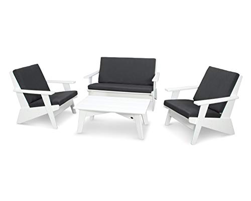 POLYWOOD® Riviera Modern Lounge 4-Piece Set in White/Spectrum Carbon