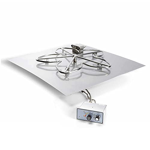 HPC Fire Push Button Flame Sensing Fire Pit Burner Kit (FPPK24-SQ-FLEX-LP), 24x24-Inch Flat Pan, Propane Gas, UL Listed
