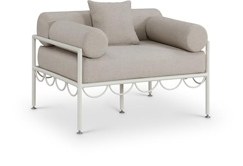 Meridian Furniture 55032Beige-C Portofino Collection Art Deco Outdoor Patio Chair with Cream Off White Aluminum Frame, 44" W x 34" D x 30.75" H, Beige