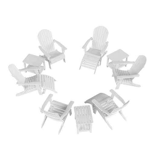 WestinTrends Tuscany 6 Person Folding Adirondack Seashell with Side Table and Folding Ottoman, White