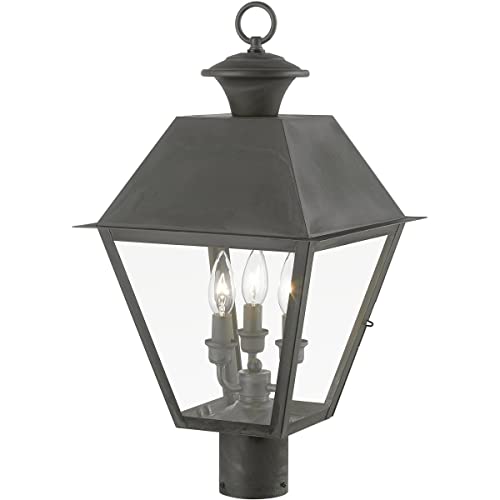 Livex Wentworth 3 Light Outdoor Post Top Lantern 22" Tall Black