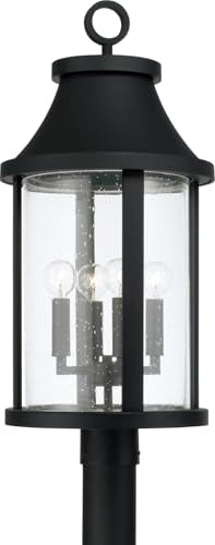 Capital Lighting 953645BK Bridger Transitional Clear Seeded Glass Outdoor Post Lantern, 4-Light 240 Total Watts, 26" H x 12" W, Black