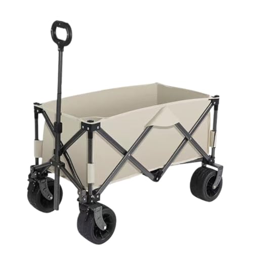 Portable Beach Trolley Cart for Camping and Picnics Foldable Hand Pulled Trailer for Outdoor Gatherings and Stall Use (White)