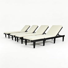 Christopher Knight Home Liza Set of 4 Acacia Wood Chaise Lounge Chair Outdoor with Removable Cushion, Patio Chaise Lounge with Adjustable Backrest, Recliner Chair for Poolside/Backyard, Beige+Black