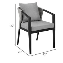 Benzara Nyla 22 Inch Patio Dining Chair Set of 2 Aluminum Wicker Black Gray