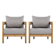 Christopher Knight Home Nadine Acacia Wood Club Chairs Set of 2, Outdoor Accent Chair, Tub Shape Design Armchair, Comfort Cushion Seating, Slat Open Back Reading Sofa for Balcony Garden, Teak+Gray