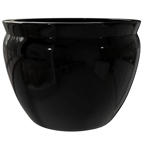 Red Lantern Large 20" Porcelain Fishbowl Planter Black