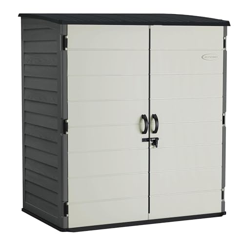 Suncast XL Vertical Storage Shed, 106 Cu Ft, Lockable Doors, Iron Ore Gray