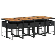 Todiikf 9 Piece Patio Dining Set, Black PE Rattan Outdoor Furniture with 8 Chairs and Acacia Wood Tabletop, Space-Saving Wicker Cube Set with Washable Cushions for Backyard Garden