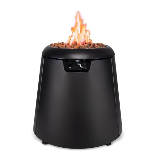 TIKI 28.5-Inch Customizable Propane Fire Pit, 40,000 BTU Outdoor Gas Fire Pit with Lava Rocks & Burner Cover – Modern Black Design for Patio, Backyard, and Outdoor Spaces