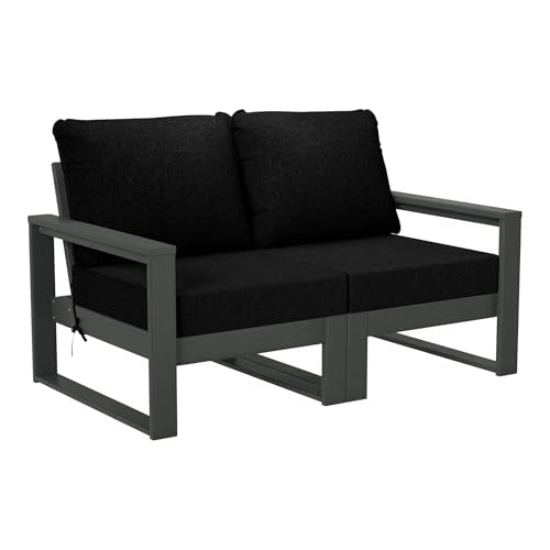 WestinTrends Montara Outdoor HDPE All-Weather Modern Patio Loveseat with Waterproof Cushions, Black