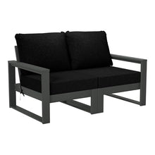 WestinTrends Montara Outdoor HDPE All-Weather Modern Patio Loveseat with Waterproof Cushions, Black