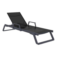 Compamia Tropic Arm Sling Chaise Lounge Dark Gray Frame Black Sling Grey