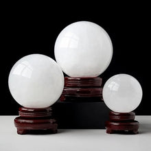 FOTCFATEV White Calcite Crystal Ball, Quartz Sphere with Stand, Ice Rock Sculpture Figurine for Witchcraft, Fengshui, Altar, Divination,Collection,14cm
