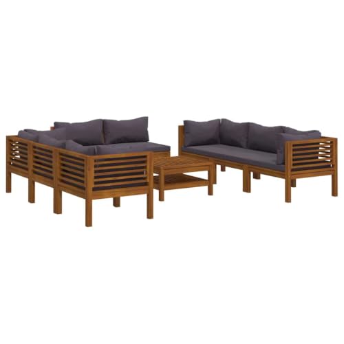YUOGHRTFE 9 Piece Patio Lounge Set with Cushion Solid Acacia Wood