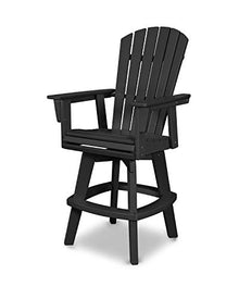 POLYWOOD® Nautical Curveback Adirondack Swivel Bar Chair in Black