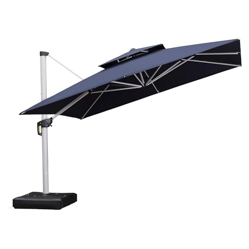 PURPLE LEAF Cantilever Patio Umbrellas 12' x 12' Large Double Top Navy Blue