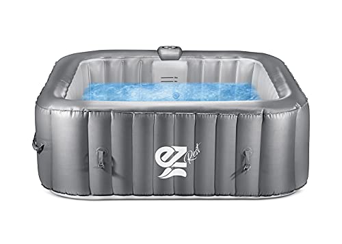 SereneLife Portable Hot Tub 6-Person Square Inflatable Spa with 130 Bubble Jets, LED Lights