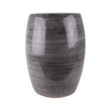 LINKIO Garden Stool Ceramic Garden Stool, Black Glaze with Coil Pattern, Decorative Indoor Outdoor Drum Design Ottomans