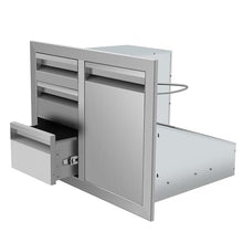 KODOM 29.5" W x 22.6" H x 21.7" D Outdoor Kitchen Stainless Steel Cabinet BBQ Access Triple Propane Drawers Combo with Fixed Trash Ring for BBQ Island Patio Grill Station